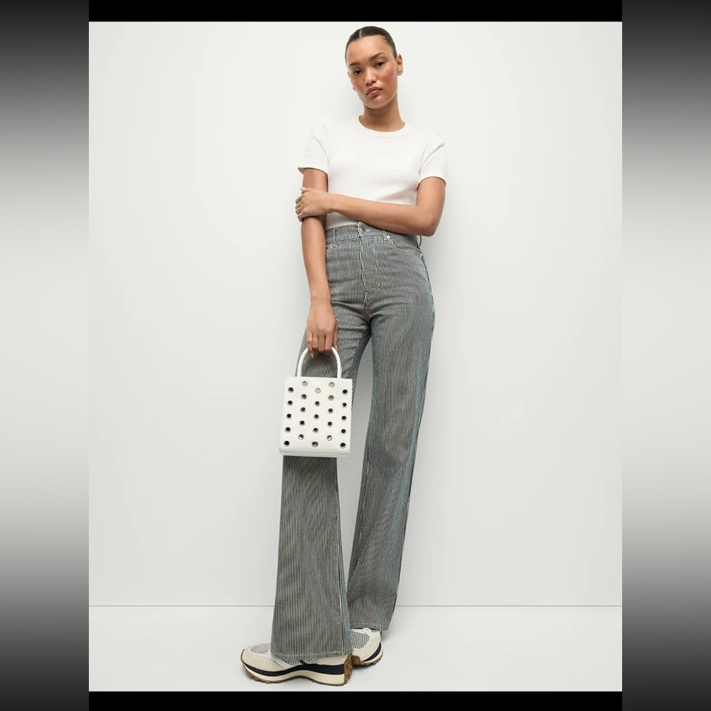 Veronica Beard Black and White Striped Flare Jeans